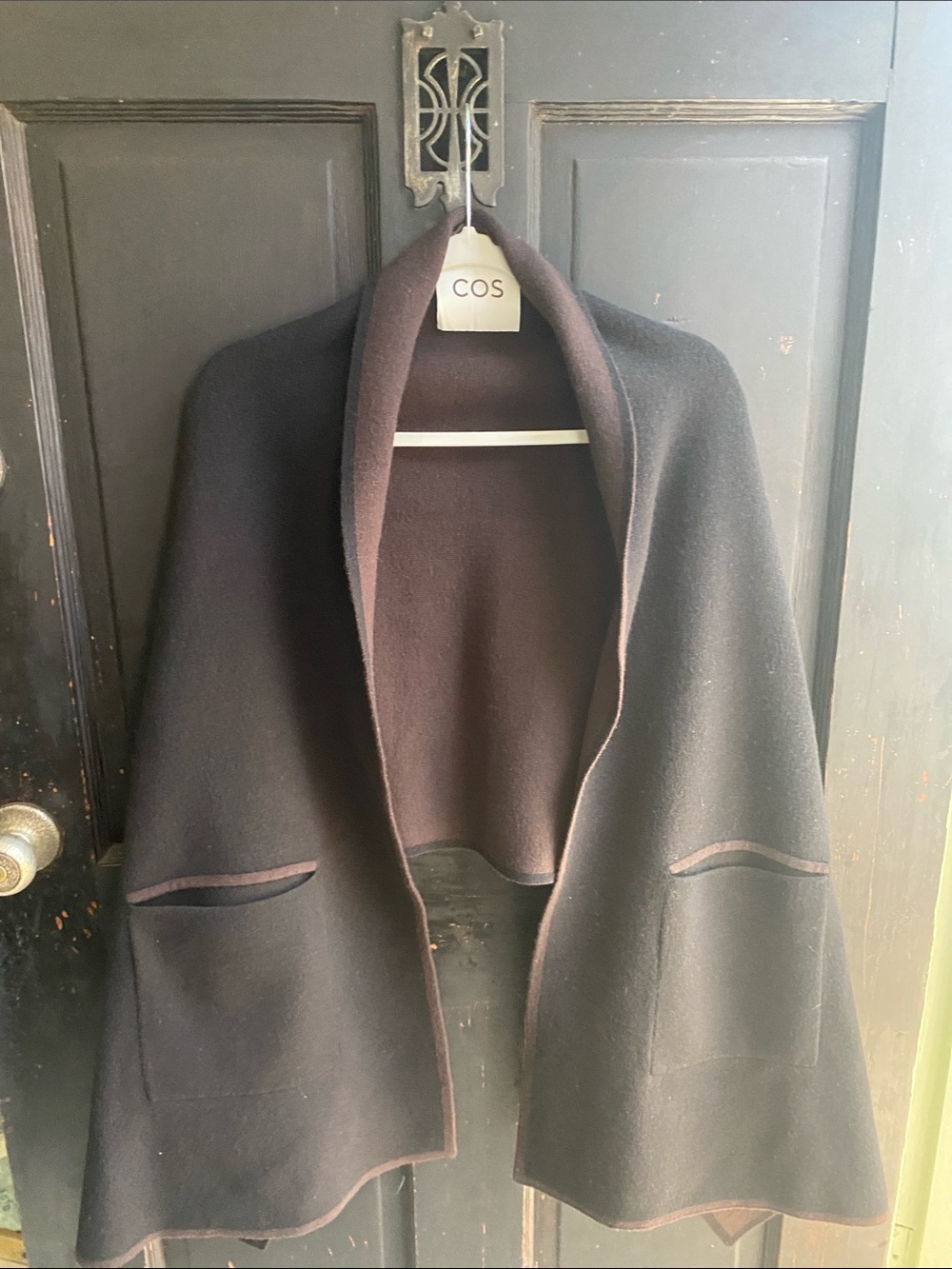 COS Black Wool Cape Coat with Shawl Collar